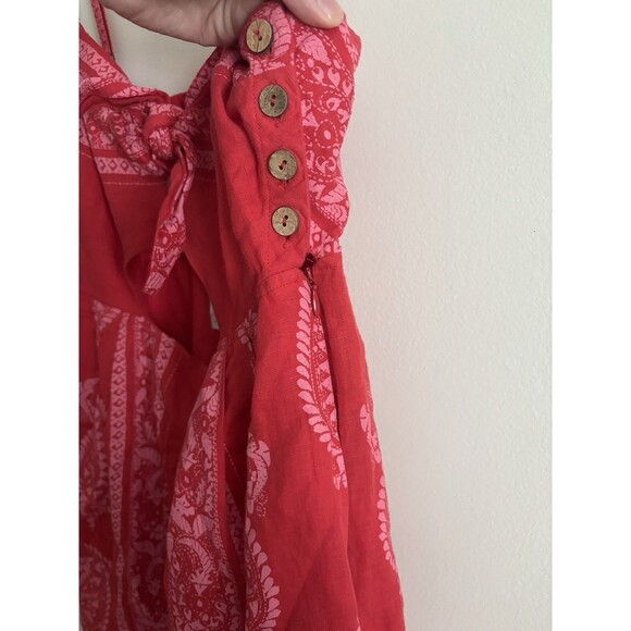 Free People Feel the‎ Sun Jumpsuit Romper Womens 6 Small Red Linen Boho Festival - Picture 5 of 7